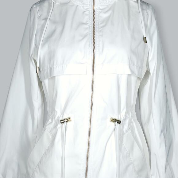 Banana Republic Jacket Womens XXS White Hooded Full Zip Parka Drawstring Waist - Picture 3 of 11